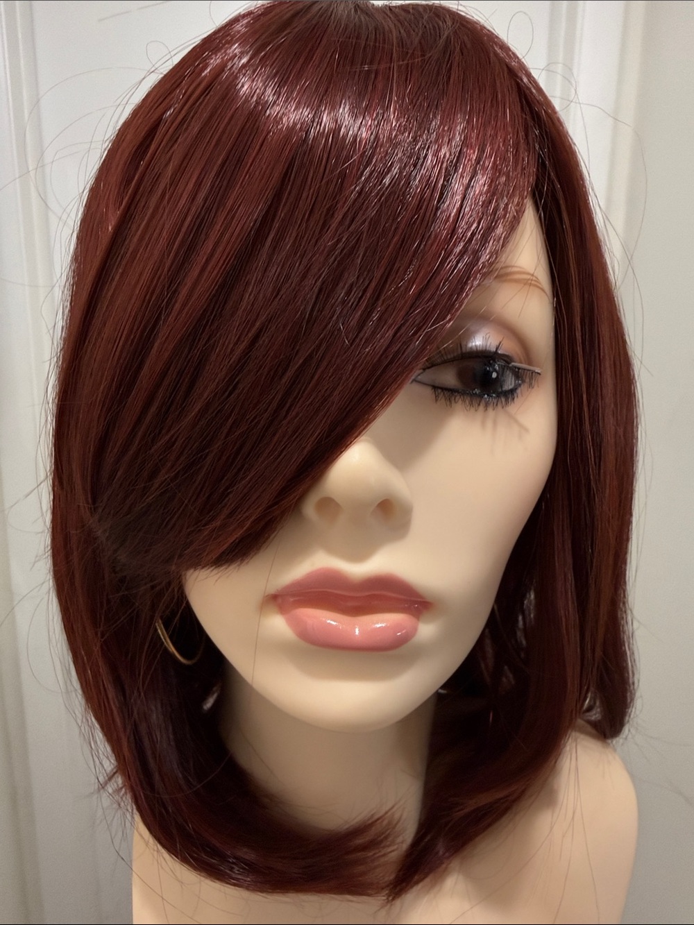HAIR, 13-14” Straight Bob with Bangs, Dark Red/Burgundy/Wine